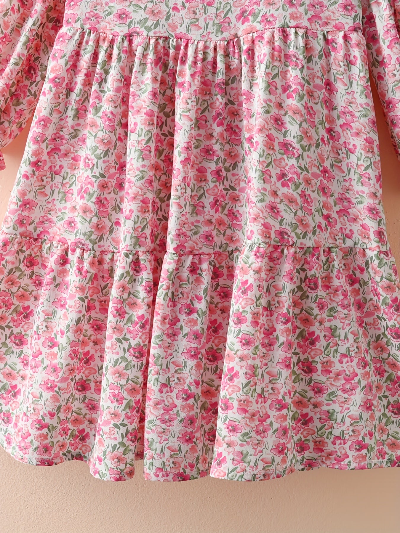 Girls Spring Floral Dress Long Sleeve Swing Flare Dress