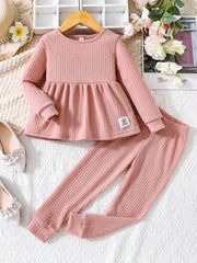 Girls 2pcs Ruffle Top & Elastic Waist Pants Set