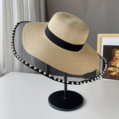 Mesh Brim Sun Hat Straw Floppy UV Protection Beach Hats for Women