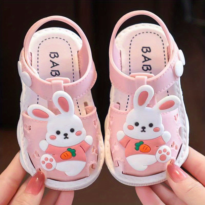 Cartoon Rabbit Hook And Loop Sandals Lightweight Non Slip Comfy Walking Shoes