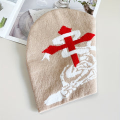 Skull Snake Cross Jacquard Beanie Soft Elastic Knit Hat Khaki