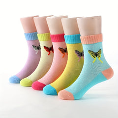 5 Pairs Butterfly Knit Crew Socks for Girls