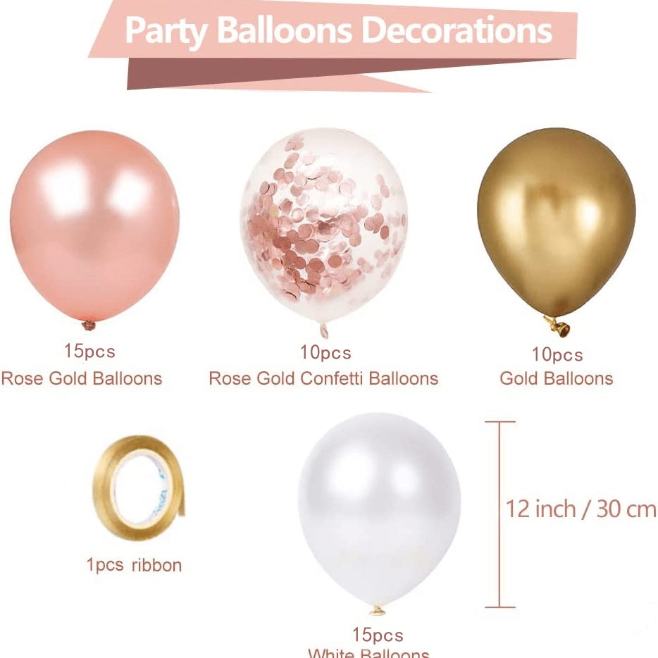 50pcs 12in Rose Golden Confetti Balloon Set - Party, Wedding Shower Decoration