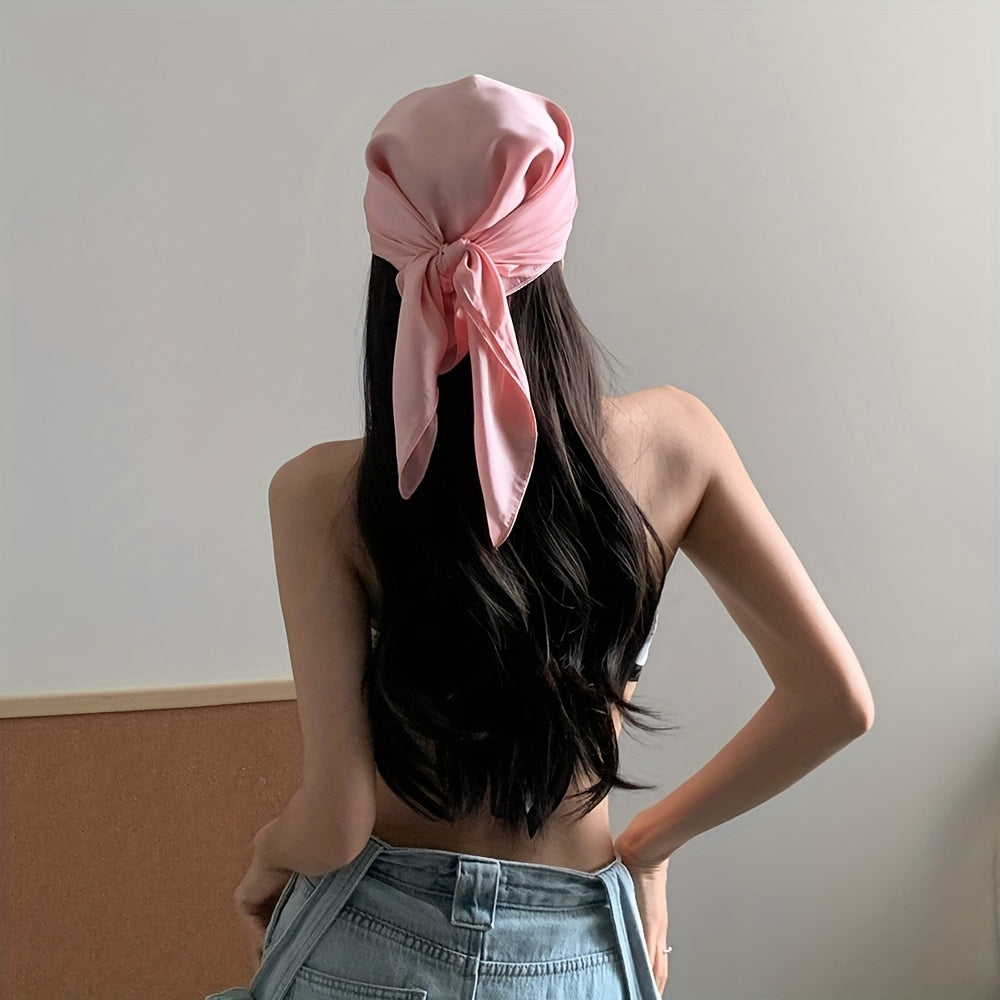 Solid Satin Bandana Silk Square Scarf Neckerchief Head Wrap Hair Accessory