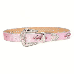 Pink Glitter Skull Belt Punk Rhinestone Decor Rivet Belt