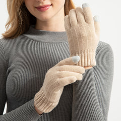 Plush Knit Touch Screen Gloves - Full Finger Cold Weather Gloves