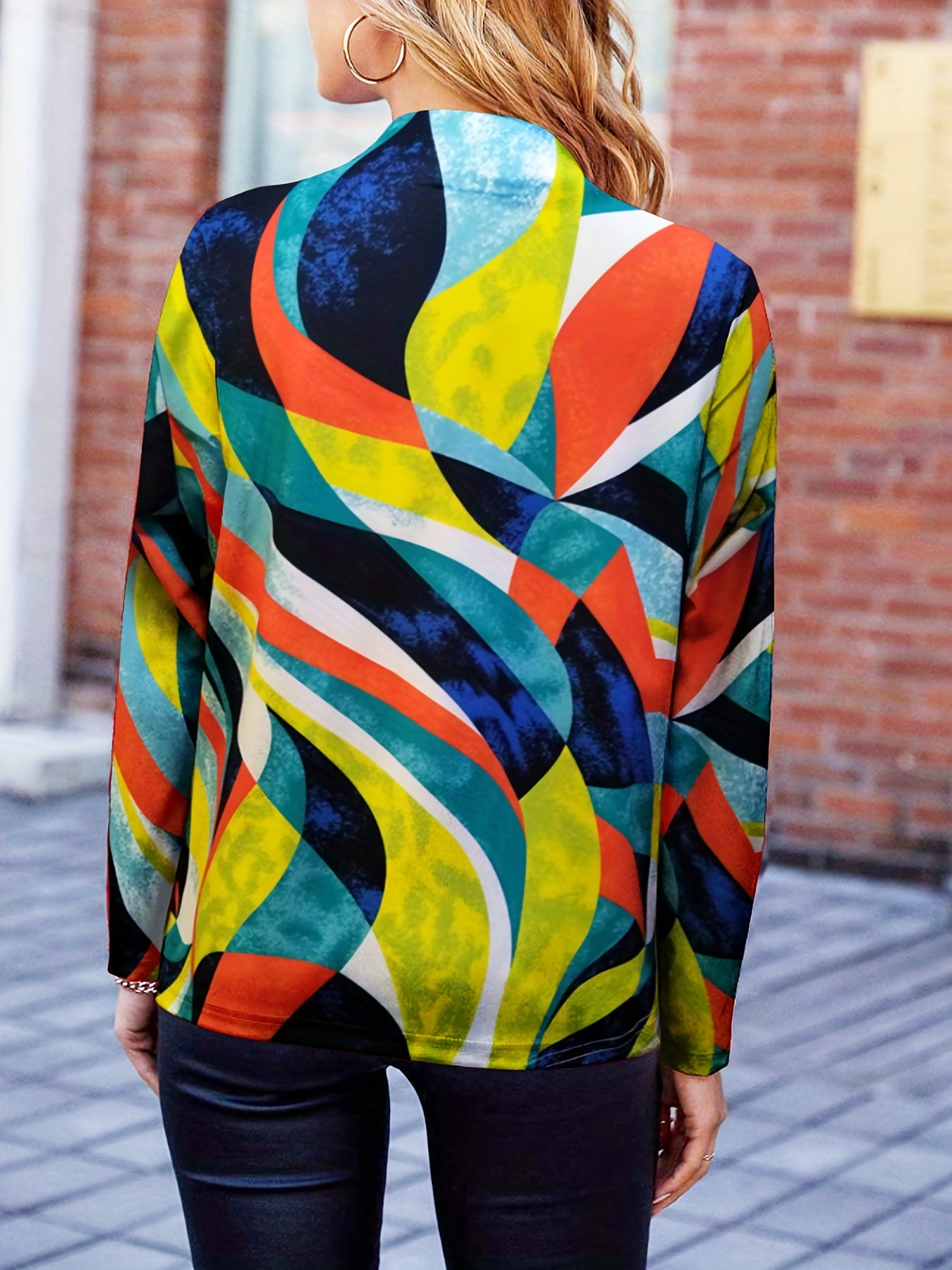 Graphic Print Open Front Blazer Long Sleeve for Office