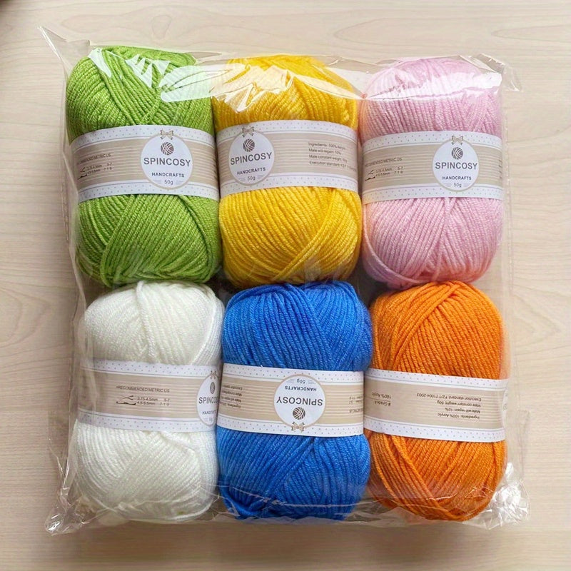 6 Solid Acrylic Yarn 4 ply Strands for Knitting & Crocheting Blanket Sweater Hat