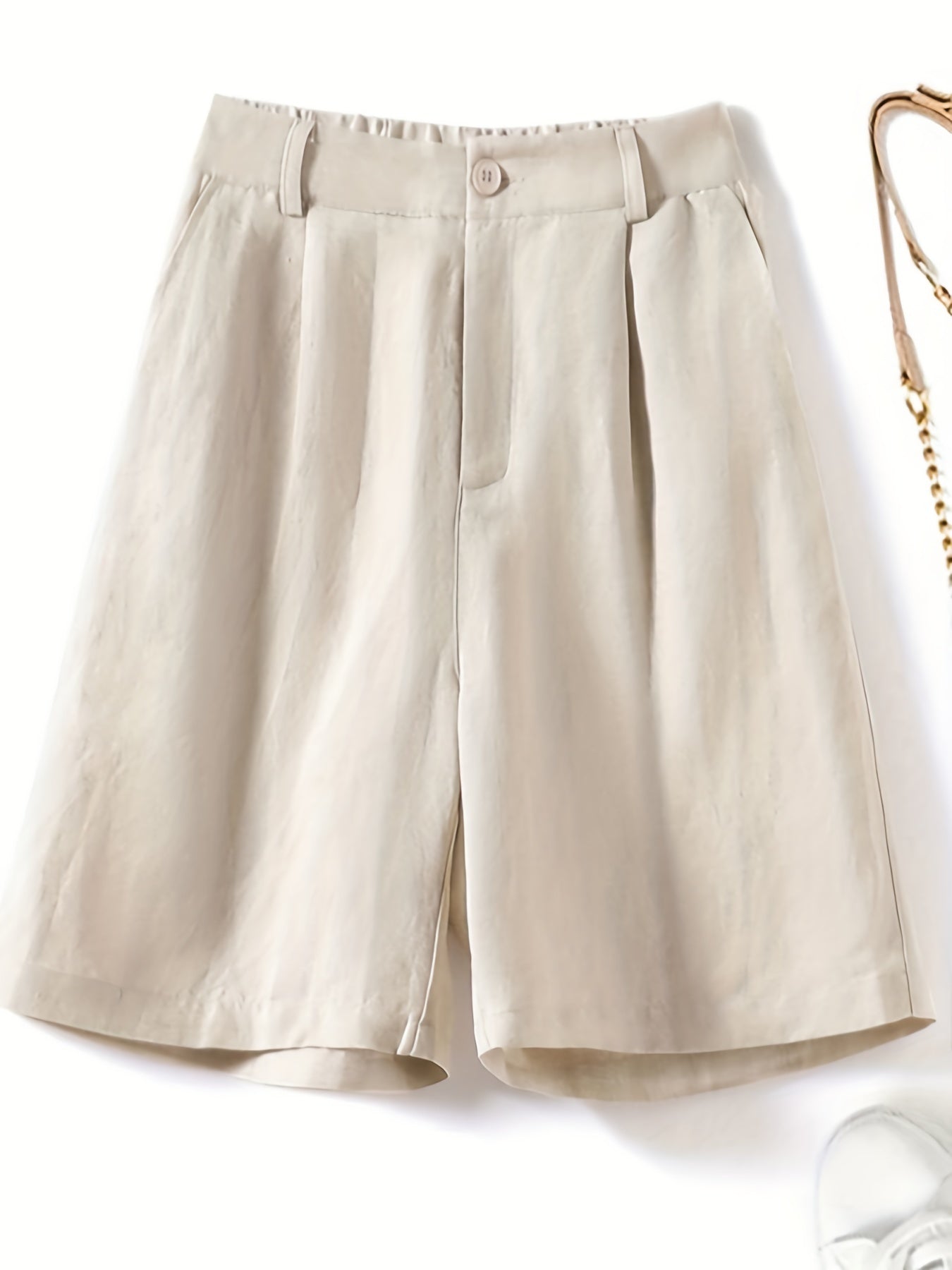 Vintage Knee Length Elastic Waist Shorts with Pockets