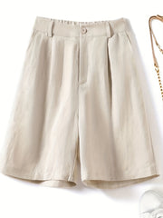 Vintage Knee Length Elastic Waist Shorts with Pockets