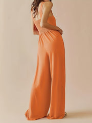 Sleeveless Shirred Cami Jumpsuit Wide Leg High Waist