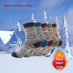 5pairs Men's Warm Socks Vintage Rabbit Wool Outdoor Snow Boots