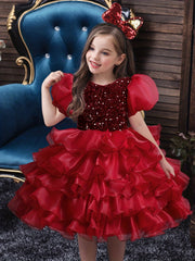 Sequined Party Ball Dress Swirl Tiered Princess Dress