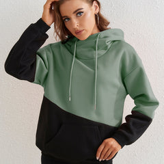 Block Kangaroo Pockets Hoodie for Women