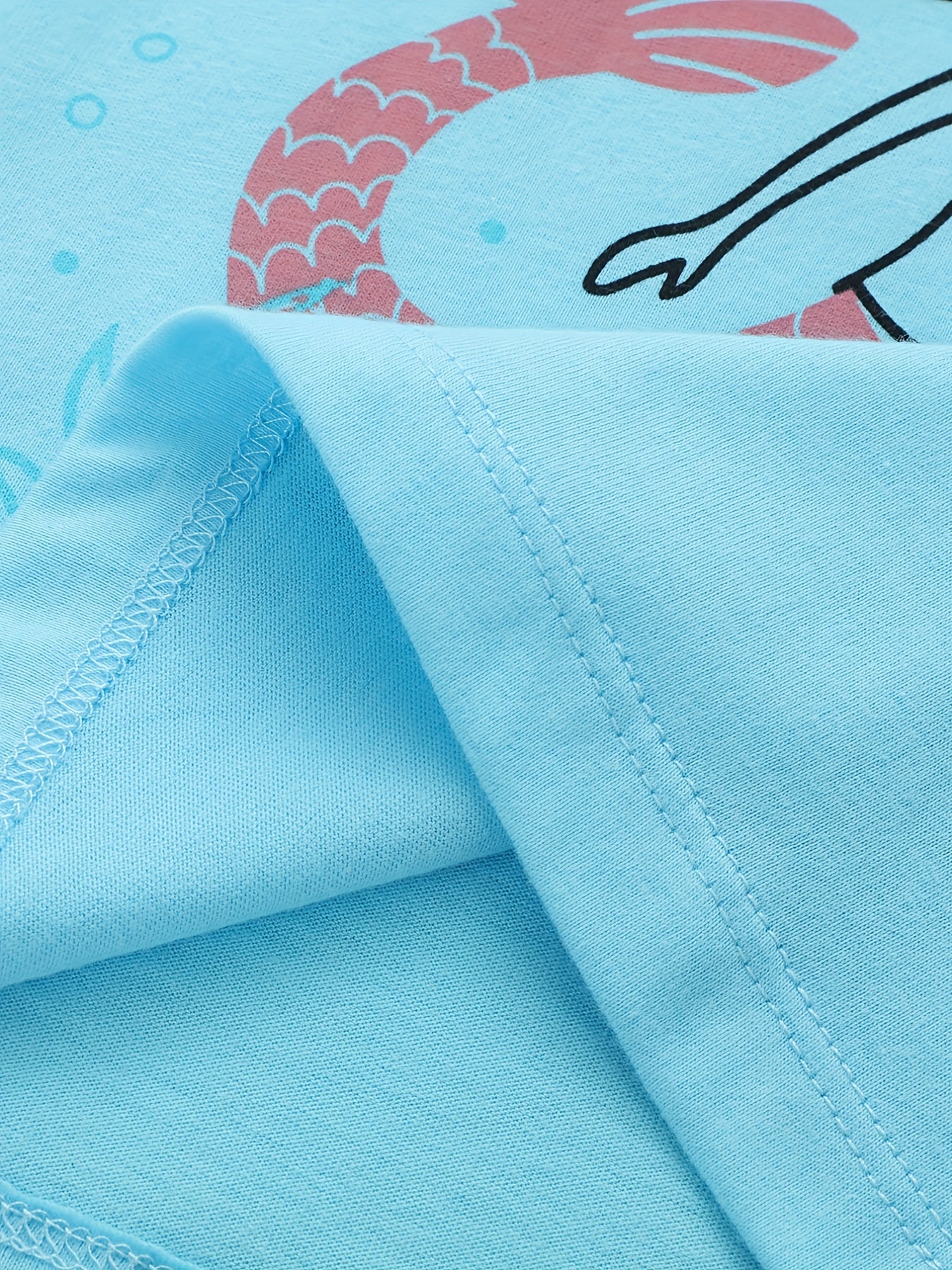 Breathable Mermaid Print T Shirt for Girls Crew Neck Casual Top for Kids