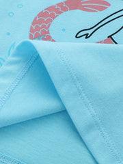 Breathable Mermaid Print T Shirt for Girls Crew Neck Casual Top for Kids