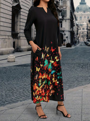Butterfly Print Maxi Dress Casual Long Sleeve Dress Women's Clothing