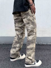 Men's Camo Pattern Jeans Loose Fit Street Style