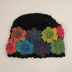 Vintage Crochet Flower Beanie Knit Hat for Women