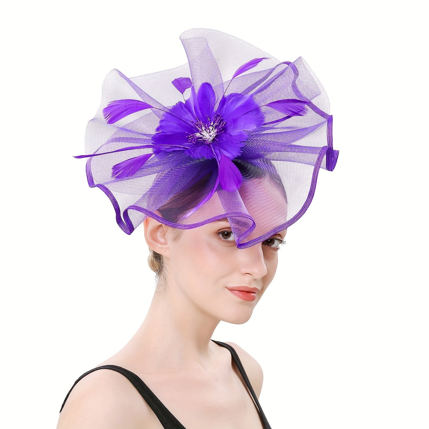 Large Mesh Faux Feather Fascinator Head Piece Hair Accessories