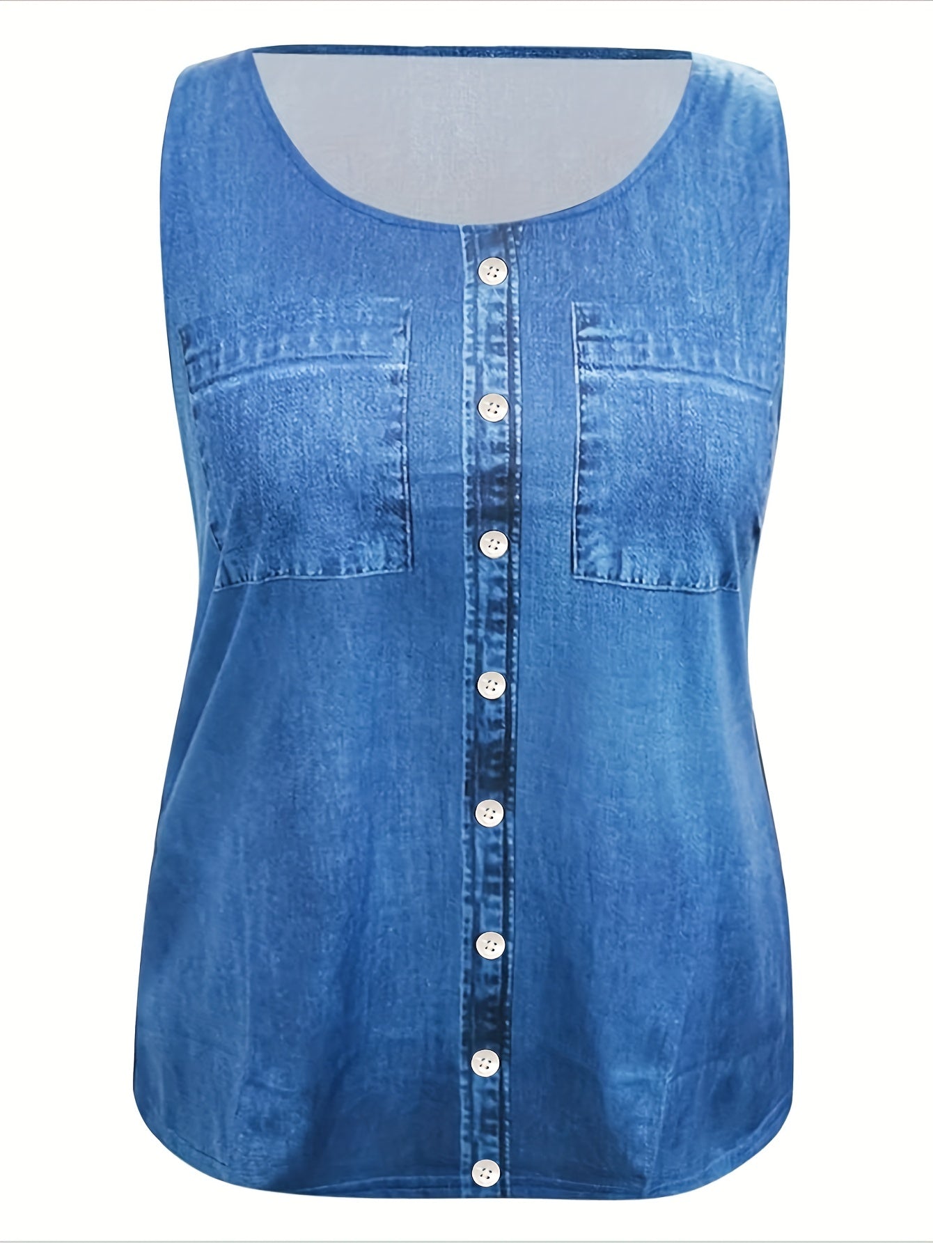 Denim Print Tank Top, Sleeveless Casual Summer Women's Clothing