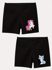 2pcs Toddler Girls Unicorn Cat Graphic Cotton Shorts