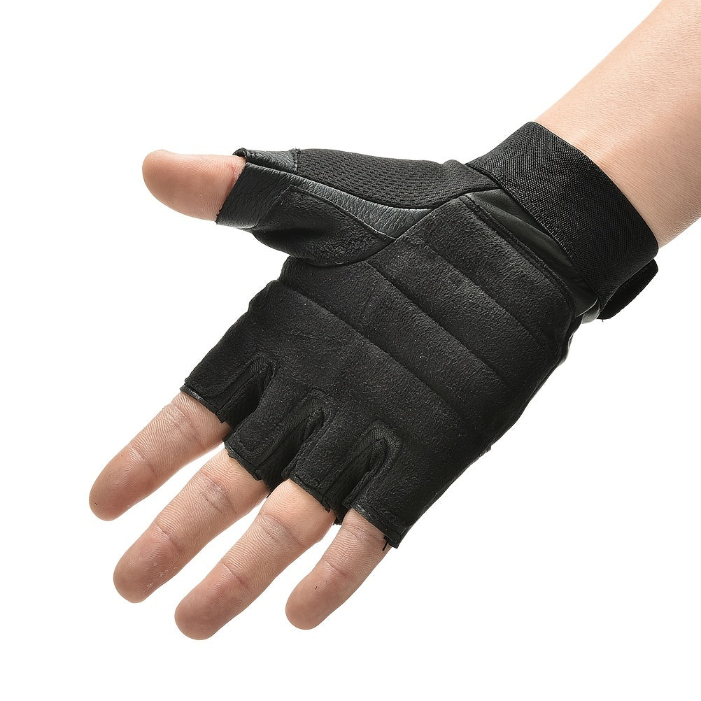 Men's PU Leather Gym Gloves with Wrist Wrap - Fitness & Training