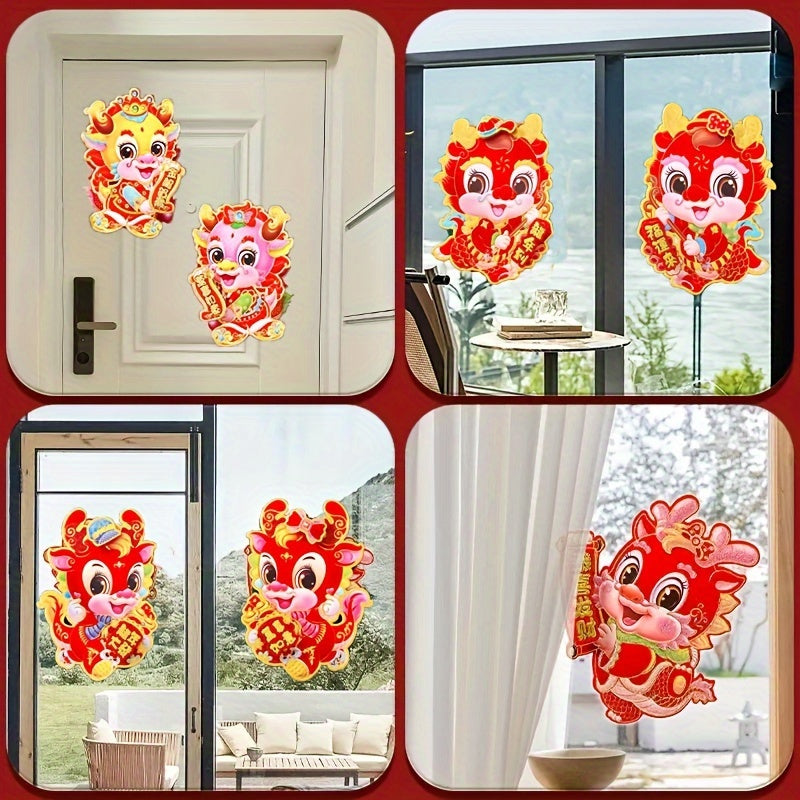 2pcs Year Of The Dragon 3D Zodiac Door Stickers