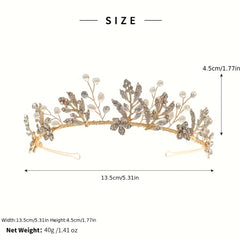 Alloy Leaf Rhinestone Headband Faux Pearl Crown Hair Accessories