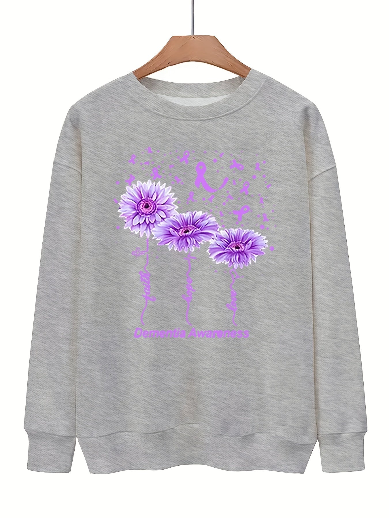 Floral & Letter Print Sweatshirt Crew Neck for Fall & Winter
