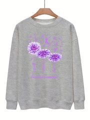 Floral & Letter Print Sweatshirt Crew Neck for Fall & Winter