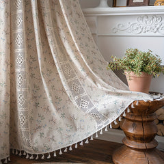 American Style Flower Printed Tassel Curtain Half Blackout for Room Decoration