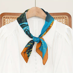 Deer Print Bandana Green Shawl Satin Square Scarf Classic Neckerchief Head Wrap