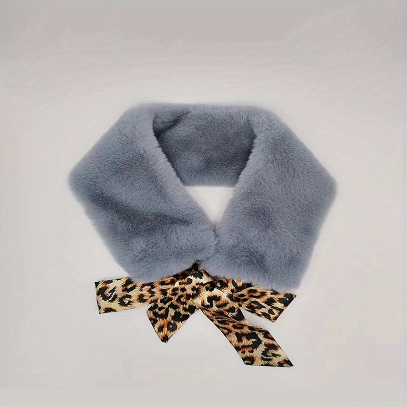 Leopard Print Faux Fur Lace Up Scarf Warm Windproof Neck Wrap For Women
