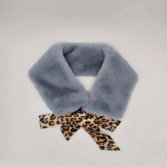 Leopard Print Faux Fur Lace Up Scarf Warm Windproof Neck Wrap For Women