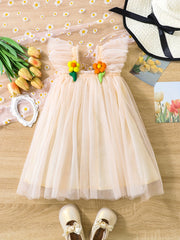 Girls Sweet Princess Mesh Puffy Skirt Ruffle Overall Dress