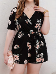 Floral Print Short Sleeve Romper with Belt