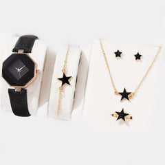 1pc Polygon Quartz Watch & 5pcs Necklace Set