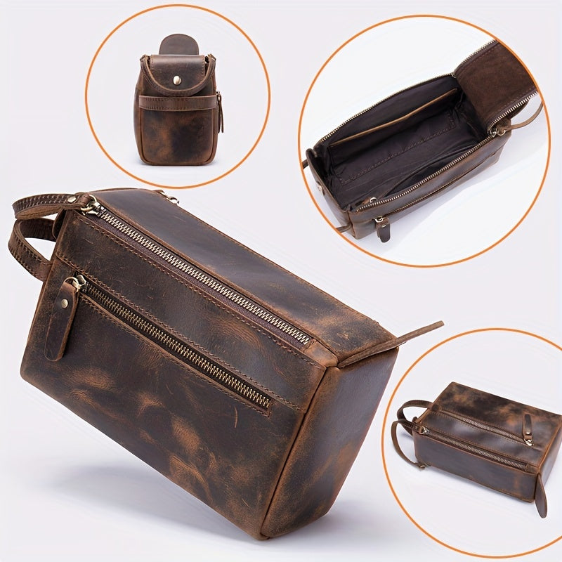 Leather Clutch Bag for Business Trip - Travel Toiletry Handbag