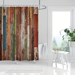 Wooden Door Shower Curtain Waterproof Rust Resistant Grommets Hooks