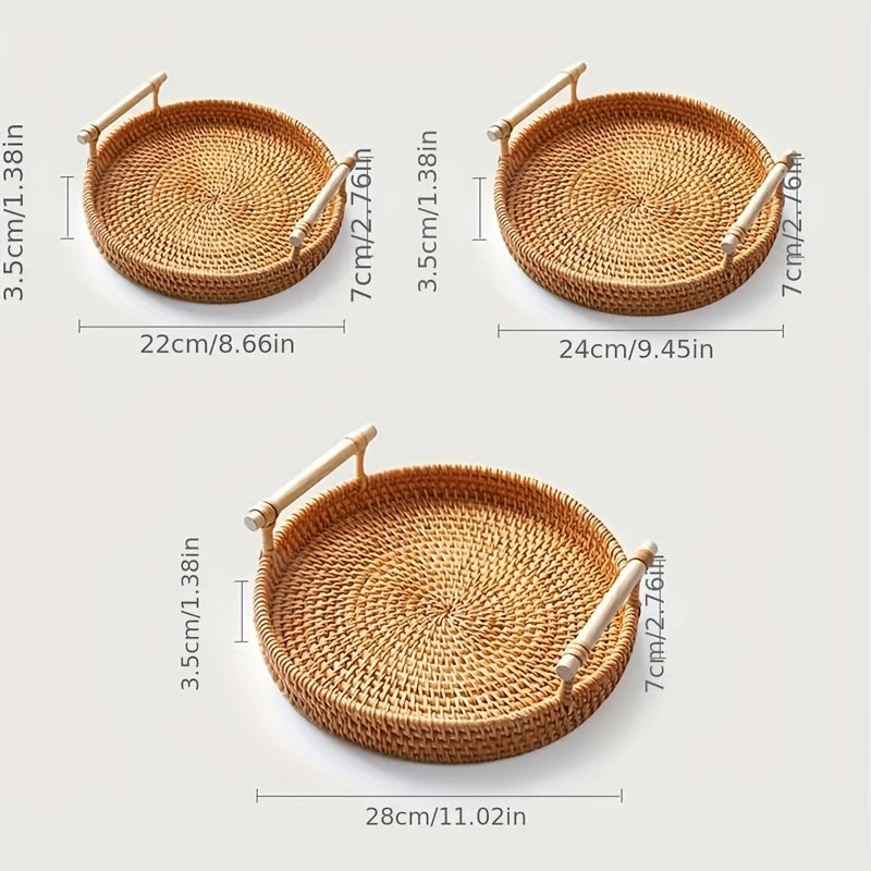 Rattan Serving Tray Double Ear Tea Tray Fruit Plate Bread Snack Basket