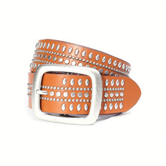 PU Leather Nail Belt Western Cowboy Punk Belt For Jeans Dress