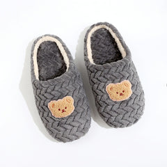 Bear Pattern Plush Slippers Cozy & Warm Closed Toe Slip On Flat Shoes