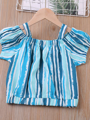 Girls Striped Cami Top & Bow Shorts Set for Summer Party