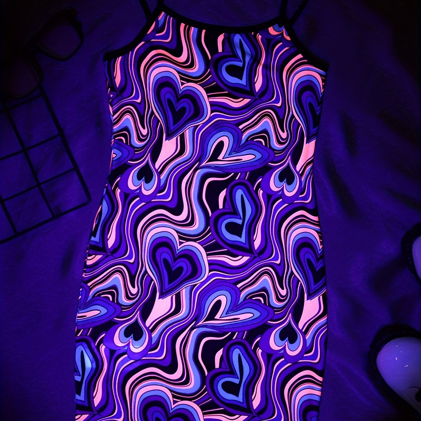 Girls' Luminous Marble Heart Pattern Cami Dress Youth Girls