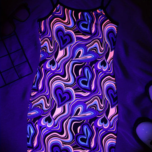 Girls' Luminous Marble Heart Pattern Cami Dress Youth Girls