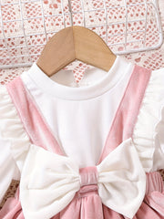 Sweet & Baby Girls Princess Dress Long Sleeve Top Velvet Skirt With Big Bow Back