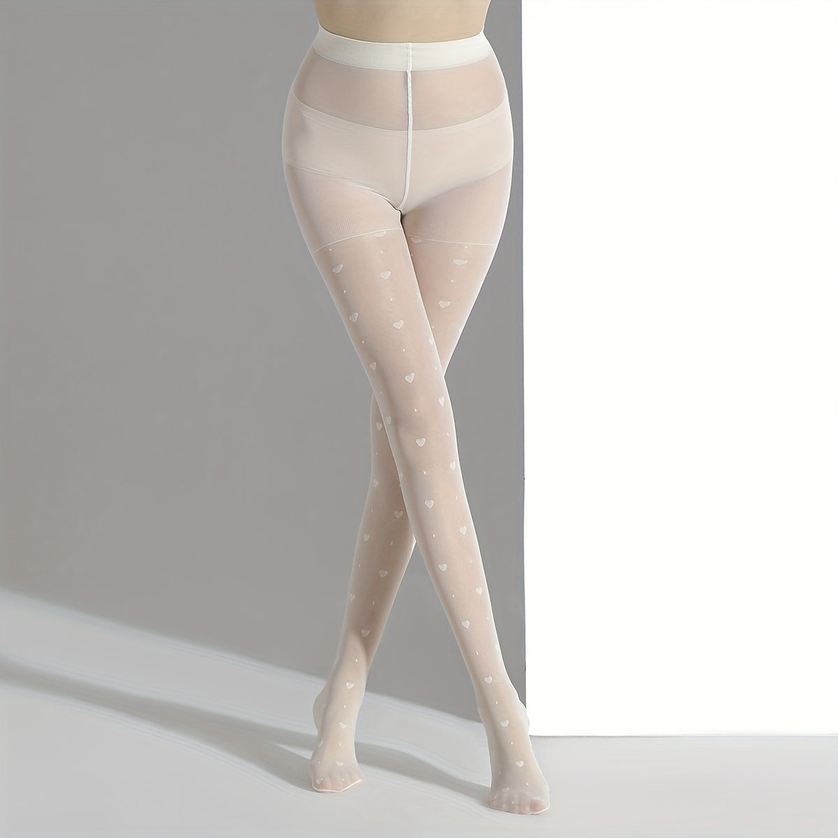 Heart Pattern Pantyhose Seamless High Waist Slim Footed Stockings