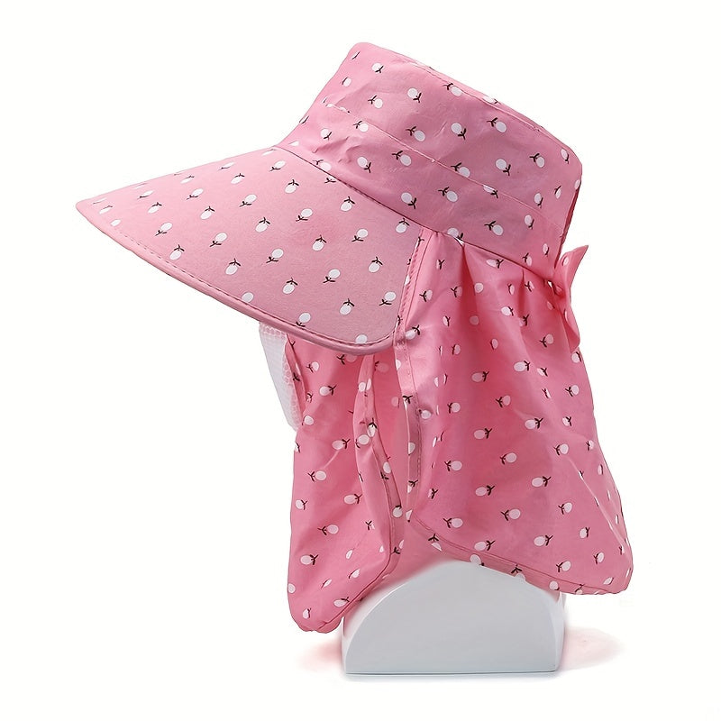 Cotton Sun Hat With Neck Gaiter Pink UV Protection