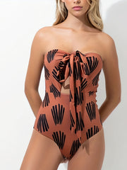 Criss Cross Hollow Out One Piece Swimsuit With Sarong Cover Up